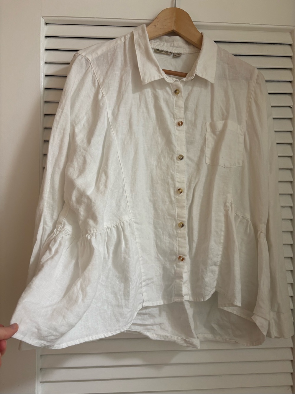 HOLDING HORSES White Button-Front Peplum Shirt 100% Linen Size M